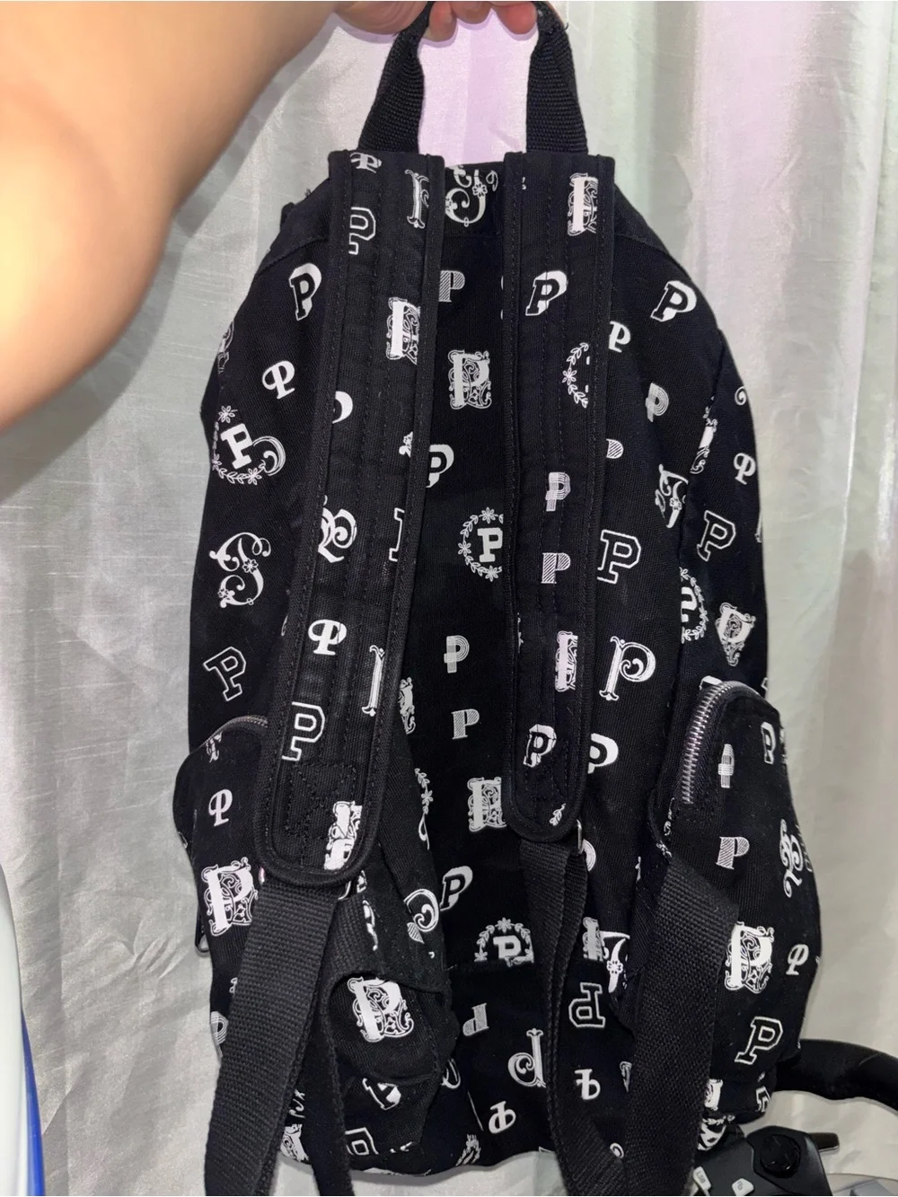 PINK Victoria's Secret Black Canvas Backpack with Pink Logo Print